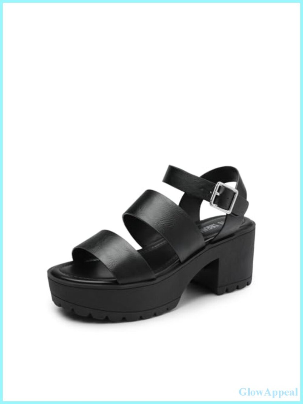 Faux Leather Platform Chunky Block Heel Sandals Adjustable Ankle Strap